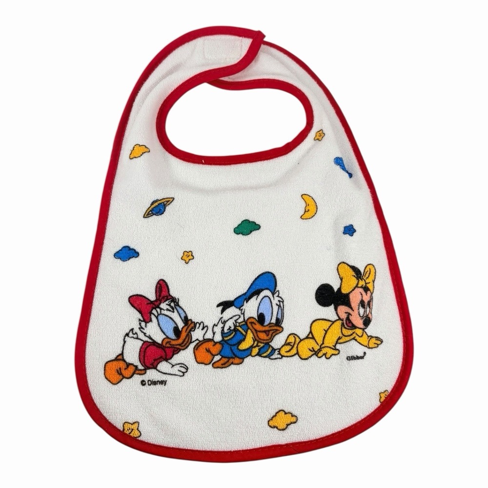 Vintage Classic Disney Minnie, Donald And Daisy Duck Red‎ Baby Bib 90s